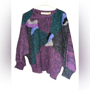 Vintage Wool Blend Patchwork Oversized Dolman Sleeve Sweater Size medium
